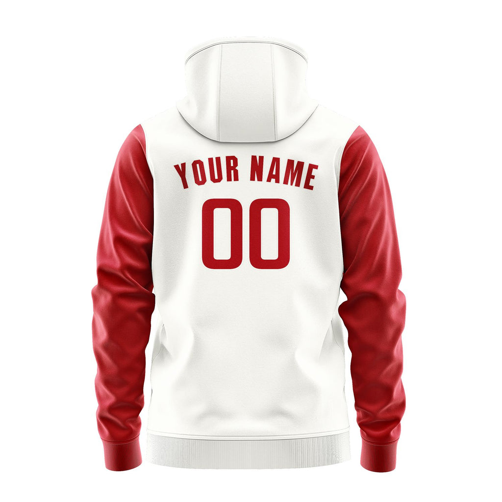 Custom White Red Hoodie 1818141418B31814