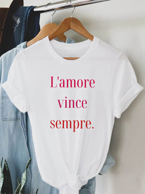 Womens Tees Amore Vince Sempre White Casual Cotton Soft T Shirt, Womens Graphic T Shirts, Shirt For Women