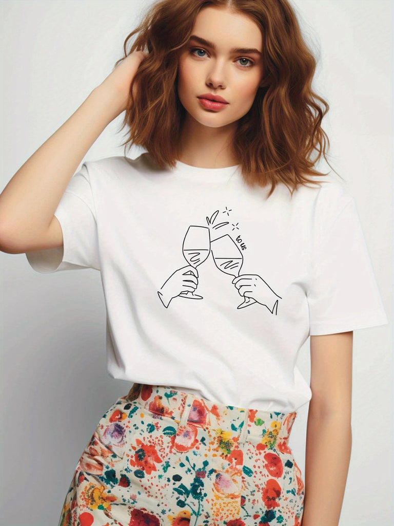 Red T Shirt Women Toasting Glasses With Minimalist Line Art Celebrating Life Tshirt, Womens Grinch Shirt, Women T Shirt