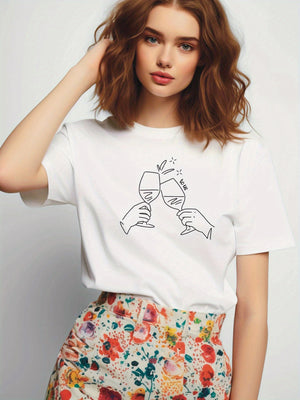 Red T Shirt Women Toasting Glasses With Minimalist Line Art Celebrating Life Tshirt, Womens Grinch Shirt, Women T Shirt