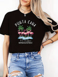 Women Tshirts Punta Cana Tropical Flamingos Among Palm Trees Shirt, Green Shirt Womens, Grey T Shirt Womens