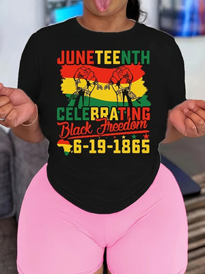 Women Tshirts Juneteenth Celebrating Freedom Black History Colorful Text Design Tshirt, Red T Shirt Women, Shirt For Women
