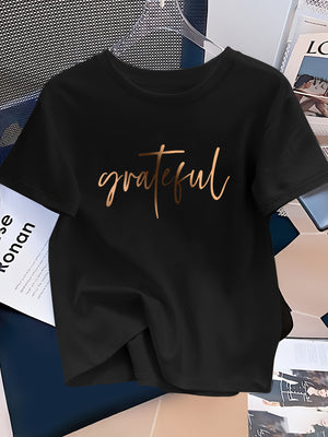 Pink Shirt Womens Grateful Elegant Script Text On Smooth Soft Black Fabric T Shirt, Basic Tees Women, Womens Night Shirts