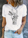 Vintage Shirts Women Hand Gesture With Artistic Detailed Pattern On White Tshirt, Womens Graphic Tshirts, Green Shirt Womens