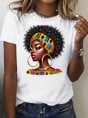Women Tshirts Elegant Woman Wearing Colorful Afrocentric Headwrap, Vintage T Shirts Women, Cute T Shirts For Women