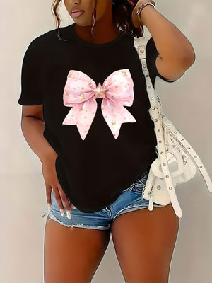 Shirt For Women Pink Glowing Soft Detailed Cute Bow, Green Shirt Womens, Graphic Shirts For Women