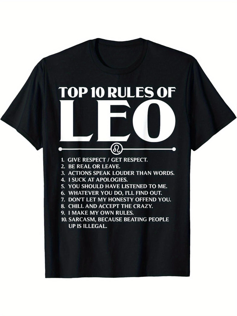 Womens Tees Top Ten Rules Of Leo Bold White Text On Black Background Tshirt, Womens T Shirts, 100 Cotton T Shirts For Women