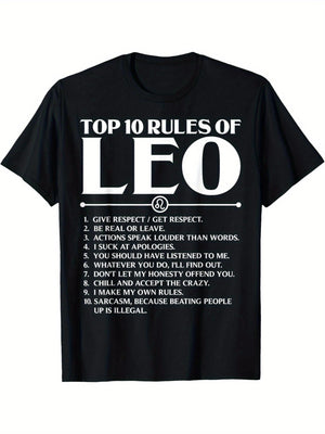 Womens Tees Top Ten Rules Of Leo Bold White Text On Black Background Tshirt, Womens T Shirts, 100 Cotton T Shirts For Women