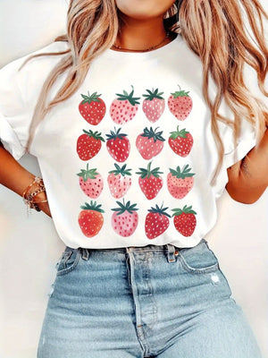 100 Cotton T Shirts For Women Fresh Ripe Strawberry Variety Displayed On White Cotton T Shirt, Womens Graphic Tshirts, Country Shirts Womens
