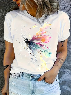Vintage Shirts Women Vivid Colorful Splashing Ink Artistic Butterfly, Graphic Tees Women, Womens Grinch Shirt