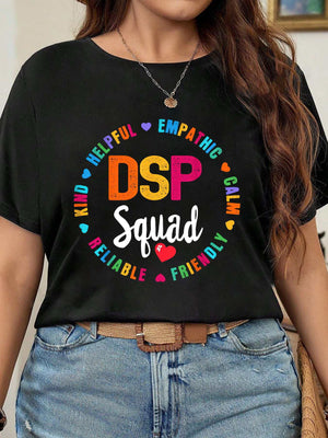 Red T Shirt Women Dsp Squad Colorful Positive Words With Circular Pattern Tshirt, Pink Shirt Womens, Grey T Shirt Womens