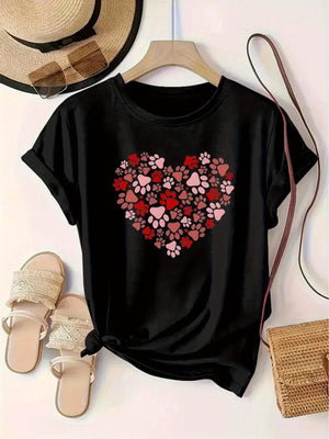 Cotton Shirts For Women Heart Made With Various Red And Pink Blossoms Flower, Womens Shirts, Women's Short Sleeve T Shirts