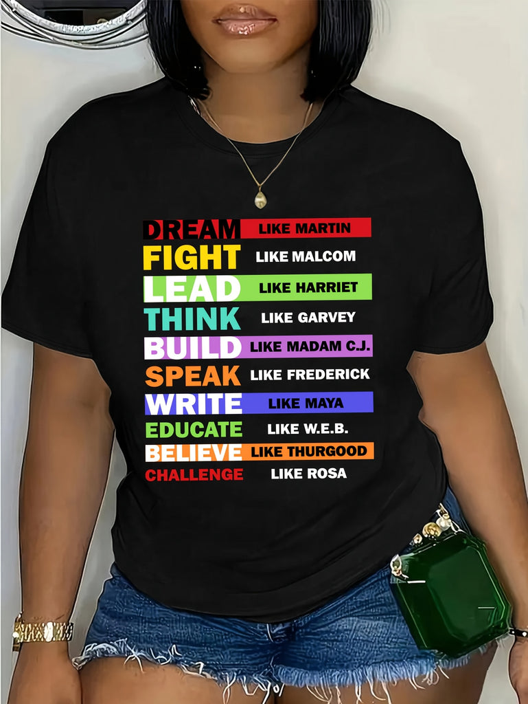 Womens Graphic T Shirts Dream Fight Lead Think Build Speak Write Educate Believe Challenge T Shirt, Women Tshirts, Grey T Shirt Womens