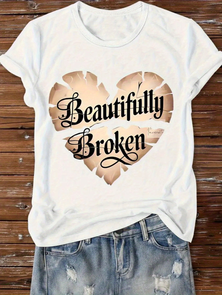 Blue Shirt Women Beautifully Broken Elegant Script With Distressed Heart Shape Shirt, Women T Shirt, Grey T Shirt Womens