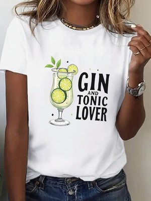 Womens Graphic Tees Vintage Gin And Tonic Lover Refreshing Citrus With Lime Slices In Glass, 100 Cotton T Shirts For Women, Womens Night Shirts