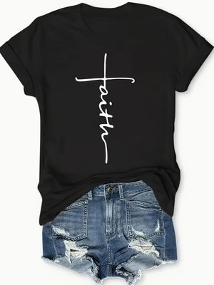 Shirt For Women Faith Simple Elegant White Cross Symbol On Black Tshirt, Vintage T Shirts Women, Funny T Shirts For Women