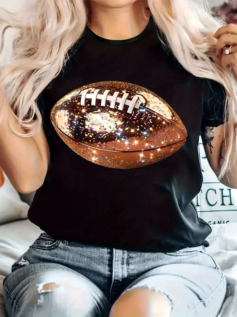 Womens Shirts Glittering Sparkling Shiny Golden Brown Football, Cotton Shirts For Women, Women T Shirt