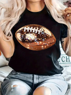 Womens Shirts Glittering Sparkling Shiny Golden Brown Football, Cotton Shirts For Women, Women T Shirt