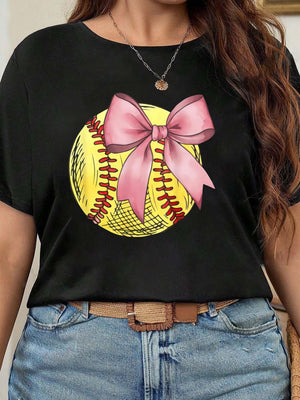 Cotton Shirts For Women Soft Pink Bow Tied Around Bright Yellow Softball, Womens Graphic T Shirts, Pink Shirt Womens