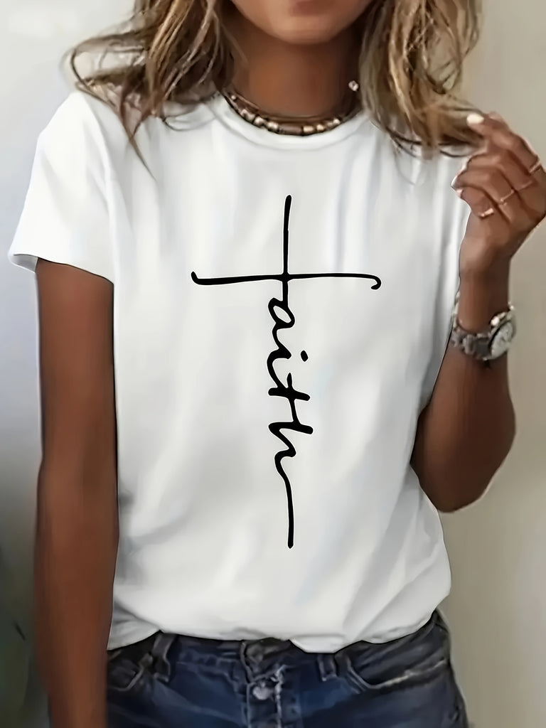 Women T Shirt Faith Simple Clean Modern Minimalist Black Cross Graphic, Cute Graphic Tees For Women, Graphic Tshirts Women