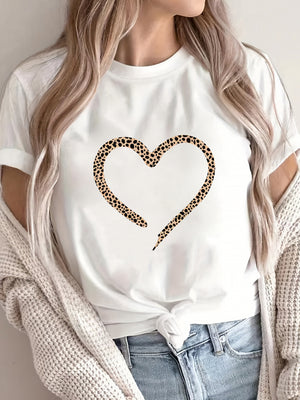 Womens T Shirts Leopard Print Pattern Forming A Stylish Heart Shape, Graphic Tshirts Women, Cute Graphic Tees For Women