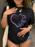 Womens Graphic T Shirts Delicate Romantic Heart With Fluttering Butterflies On Black Tshirt, Pink Shirt Womens, Vintage T Shirts Women