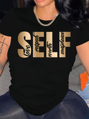 Womens Graphic Tees Vintage Confident Words With Respect And Love Black Cotton Tshirt, Blue Shirt Women, Women T Shirt