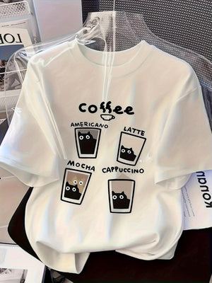 Womens Grinch Shirt Coffee Cups Featuring Simple Line Art With Text White Tshirt, Graphic Tshirts Women, Funny Shirts For Women