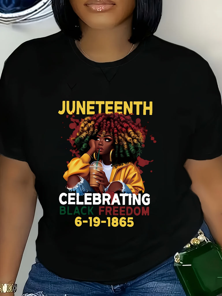 Womens T Shirts Juneteenth Celebrating Black Freedom With Vibrant Afro Hair Woman Tshirt, Funny T Shirts For Women, Basic Tees Women