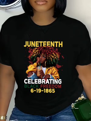 Womens T Shirts Juneteenth Celebrating Black Freedom With Vibrant Afro Hair Woman Tshirt, Funny T Shirts For Women, Basic Tees Women