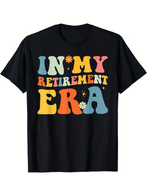 Pink Shirt Womens In My Retirement Era Colorful Bold Letters With Playful Flowers Tshirt, Womens Graphic T Shirts, Graphic Tshirts Women