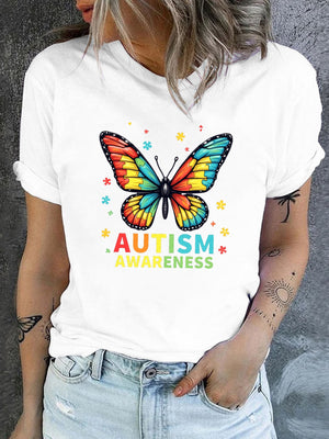 Vintage Shirts Women Autism Awareness Colorful Vibrant Butterfly With Delicate Wing Patterns, Black T Shirt Women, Womens Graphic Tees Vintage