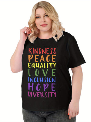 Womens Graphic Tees Vintage Kindness Peace Equality Love Inclusion Hope Diversity Colorful Positive Words Tshirt, Blue Shirt Women, Funny T Shirts For Women