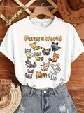 Womens Graphic T Shirts Foxes Surrounding Cute Cartoon Style Various Small Animals Shirt, Womens Shirts, Grey T Shirt Womens