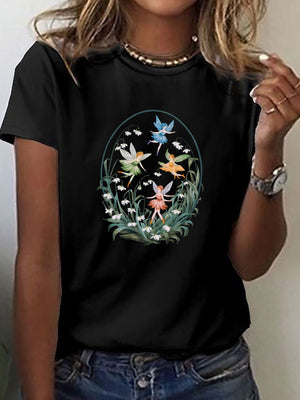 Vintage T Shirts Women Colorful Birds Flying Above Lush Green Plants Tshirt, Shirt For Women, Grey T Shirt Womens