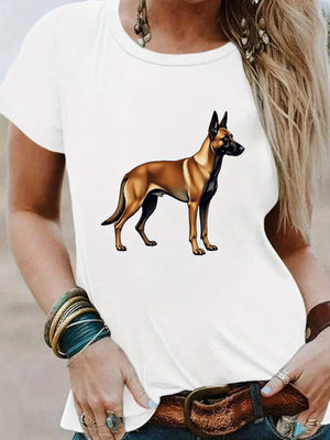 Basic Tees Women Realistic Brown German Shepherd Standing On White Tshirt, Green Shirt Womens, Cotton Shirts For Women