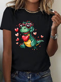 Shirt For Women Cute Dinosaur Wearing Heart Sunglasses Surrounded By Floating Hearts Cartoon Dinosaur, Black T Shirt Women, Womens Graphic T Shirts