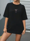 Women T Shirt Delicate Pink Ribbon Embroidered On Classic Black T Shirt, 100 Cotton T Shirts For Women, Womens T Shirts