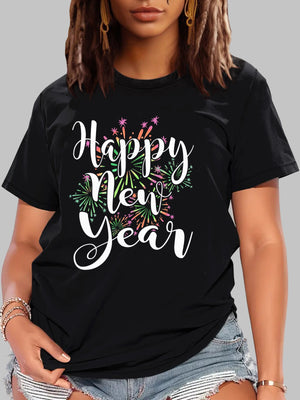 Cotton T Shirts For Women Happy New Year Festive Floral Design Celebrating Holiday Spirit Tshirt, Country Shirts Womens, Funny T Shirts For Women