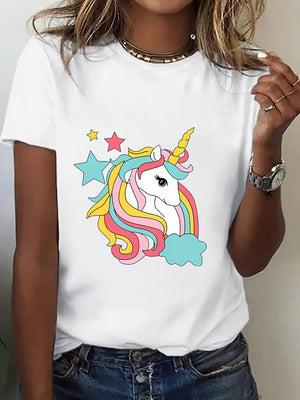Womens Graphic Tees Vintage Colorful Rainbow Stars And Cloud With Magical Unicorn, Womens Grinch Shirt, Cute T Shirts For Women
