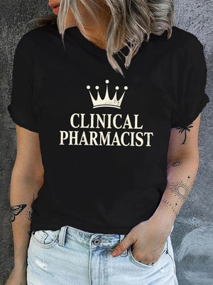 100 Cotton T Shirts For Women Clinical Pharmacist Elegant Crown With Regal Professional Title, Grey T Shirt Womens, Cute Graphic Tees For Women