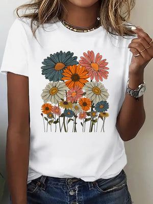 Vintage Shirts Women Colorful Vintage Style Blooming Flowers Bouquet, Women T Shirt, Womens Graphic Tshirts