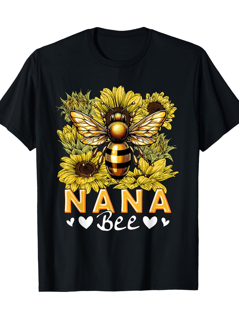 Women T Shirt Nana Bee Among Bright Yellow Sunflowers With Detailed Wings And Heart Decorations Bee, Country Shirts Womens, Womens T Shirts