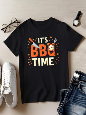 Vintage Shirts Women Its Bbq Time Illustrative Bold Lettering With Clock Graphic T Shirt, Womens Shirts, Womens Night Shirts