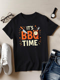 Vintage Shirts Women Its Bbq Time Illustrative Bold Lettering With Clock Graphic T Shirt, Womens Shirts, Womens Night Shirts