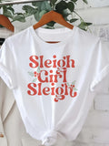 Women T Shirt Sleigh Girl Sleigh Festive Red Script With Holly And Berries Tee, Shirt For Women, Womens T Shirts