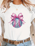 White Cotton Shirt Women Glittering Pink Bow Adorning Sparkling Baseball, Green Shirt Womens, Womens Graphic T Shirts
