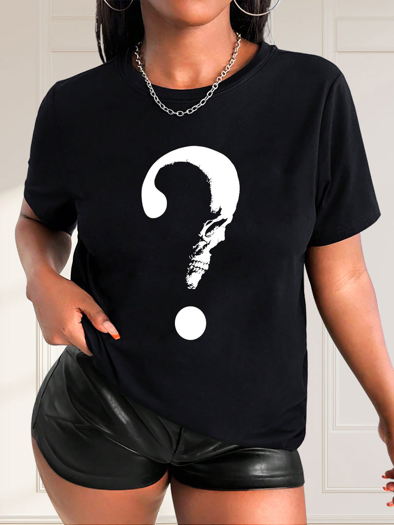 Women Tshirts Black Tshirt With Large White Question Mark Symbol, Vintage Shirts Women, Red T Shirt Women