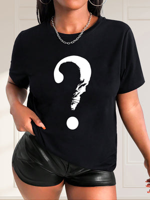 Women Tshirts Black Tshirt With Large White Question Mark Symbol, Vintage Shirts Women, Red T Shirt Women