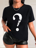 Women Tshirts Black Tshirt With Large White Question Mark Symbol, Vintage Shirts Women, Red T Shirt Women